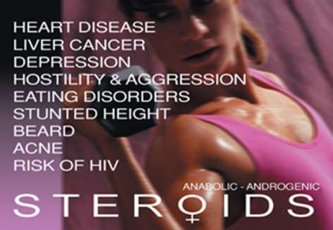 Woman working out with list of steroid effects