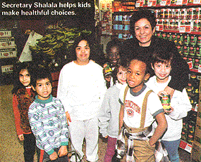 Secretary Shalala helps kids make healthful choices.