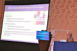 NIDA Director Nora D. Volkow, M.D., left, and NIDA International Program Director Steven W. Gust, Ph.D.