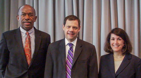 Photo showing new councilmembers Dr. James E. K. Hildreth and Dr. Regina M. Carelli with NIDA Acting Deputy Director Dr. David Shurtleff
