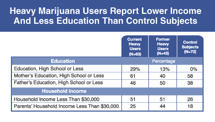 Heavy Marijuana Users Report Lower Income and Less Education Than Control Subjects