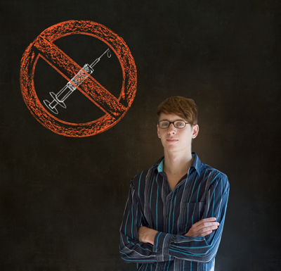 Image of a person thinking with a don't shoot drugs logo above them