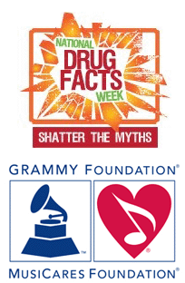 Drugfacts week, MusicCares, and Grammy Foundation logos