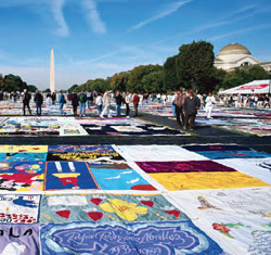 image of The AIDS Memorial Quilt displayed on the National Mall in Washington, DC