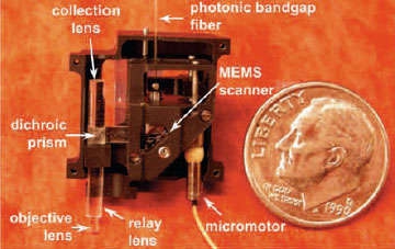 Image showing microendoscope at about the same size as a U.S dime.